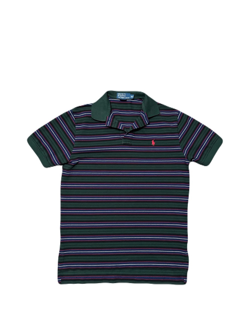 Polo Ralph Lauren Polo Shirt Mens Medium Green Blue Red Stripe Small Pony VTG